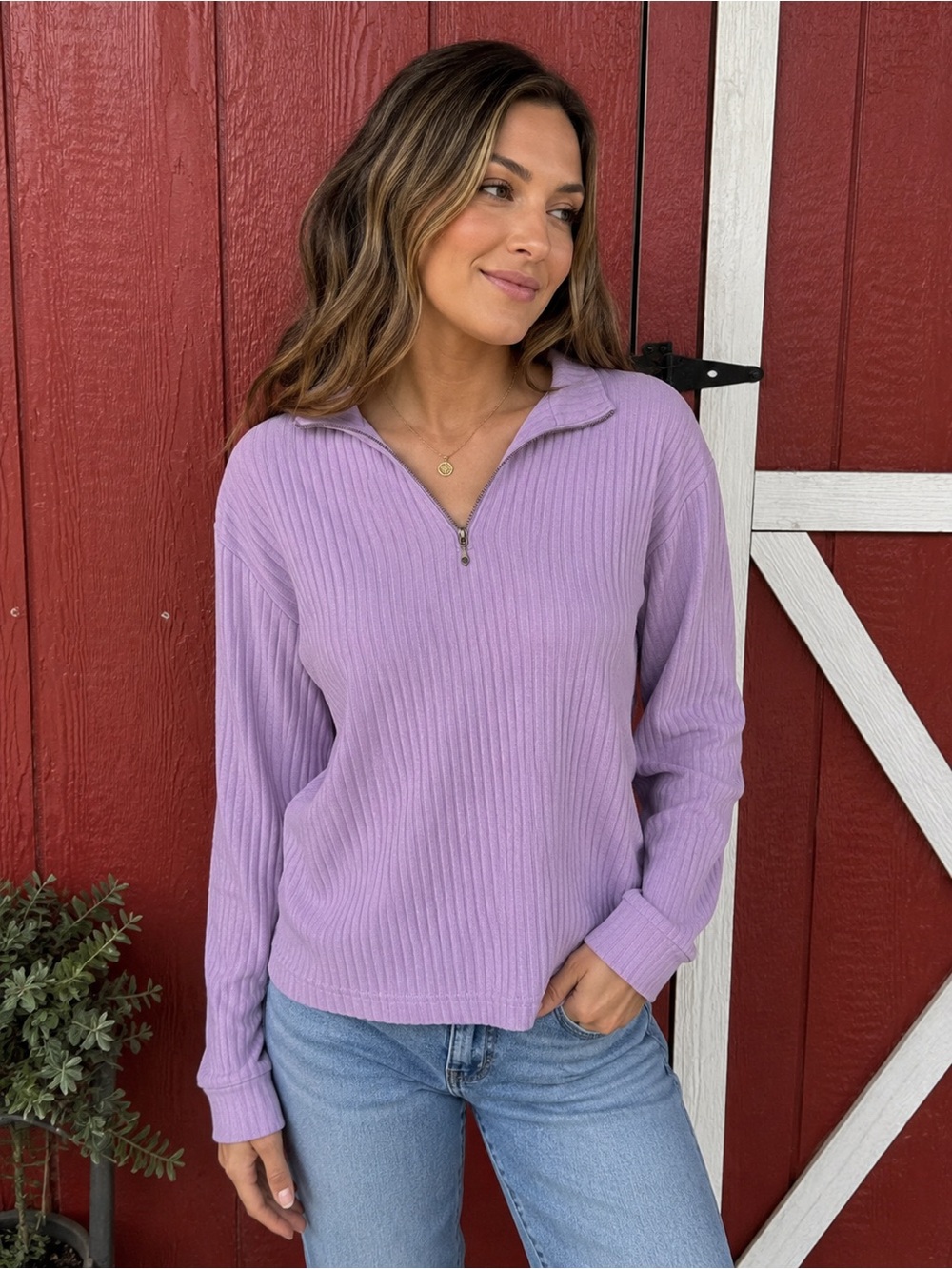 Vintage Blair Lavender Ribbed Quarter Zip Mock Neck Top Women’s Medium Y2K